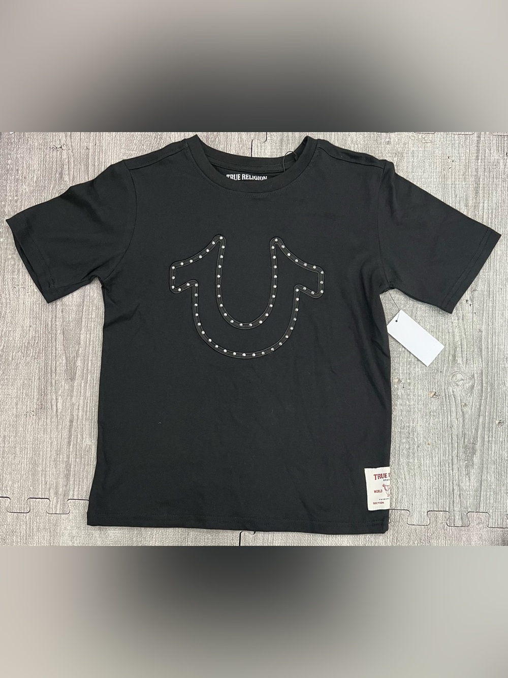 True Religion Boys M (10/12) Black Studded Logo Graphic Crew Neck T-Shirt